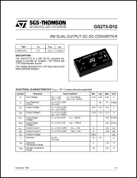 GS2T5-D12 datasheet: 2W DUAL OUTPUT DC-DC CONVERTER GS2T5-D12