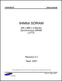 K4S640832E-TL1L datasheet: 64Mb synchronous DRAM, 3.3V, LVTTL interface, 100MHz K4S640832E-TL1L