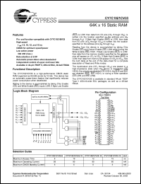 CY7C1021CV33-10BAC datasheet: 64K x 16 static RAM, 3.3V, 10ns CY7C1021CV33-10BAC