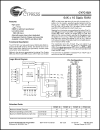 CY7C1021-12ZC datasheet: 64K x 16 static RAM, 5V, 12ns CY7C1021-12ZC