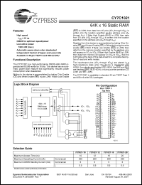 CY7C1021L-10ZC datasheet: 64K x 16 static RAM, 5V, 10ns CY7C1021L-10ZC