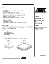 TS68C429AVR datasheet: CMOS ARINC 429 multichannel receiver/transmitter (MRT) TS68C429AVR