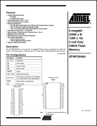 AT49F2048A-90TC datasheet: 2-megabit (256K x 8/ 128K x 16) 5-volt only CMOS flash memory, 90ns AT49F2048A-90TC