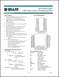 DS1743-70 datasheet: Y2KC nonvolatile timekeeping RAM, 70ns DS1743-70