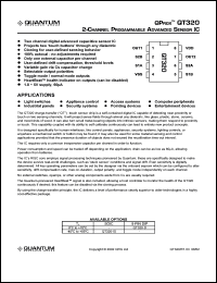 QT320-D datasheet: 0.5-6.0V; 40mA; 2-channel programmable advanced sensor IC. For fluid level sensors, prox sensors, moisture detection, position sensing, transducer driver and material sensors QT320-D