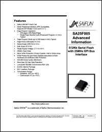 SA25F005LENFX datasheet: 2.7-3.6V; 512Kb serial flash with 25MHz SPI bus interface SA25F005LENFX