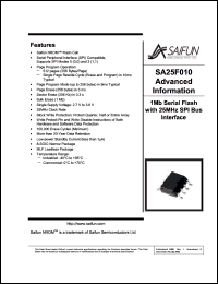 SA25F010LEMLFFX datasheet: 2.7-3.6V; 1Mb serial flash with 25MHz SPI bus interface SA25F010LEMLFFX
