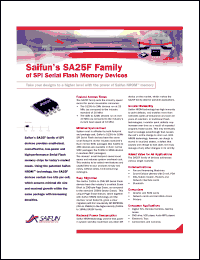 SA25F005 datasheet: 512kb, 2x256Kb sectors; serial flash with 25MHz SPI bus interface SA25F005