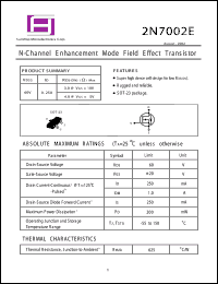 2N7002E datasheet: 60V; 0.25A; N-channel enchanced mode field effect transistor 2N7002E