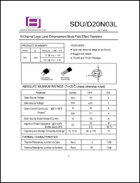 SDU20N03L datasheet: 30V; 20A; 50W; N-channel logic level enchanced mode field effect transistor SDU20N03L