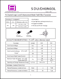 SDU40N03L datasheet: 30V; 40A; 50W; N-channel logic level enchanced mode field effect transistor SDU40N03L