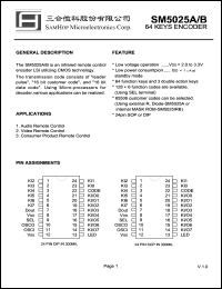 SM5025A datasheet: 64 keys encoder. For audio remote control, consumer products remote control, video remote control SM5025A