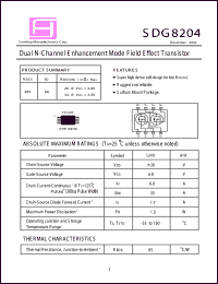 SDG8204 datasheet: 20V; 6A; dual N-channel enchancement mode effect transistor SDG8204