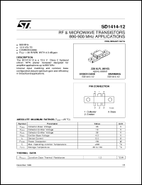 SD1414-12 datasheet: 800-900 MHZ APPLICATIONS RF & MICROWAVE TRANSISTORS SD1414-12