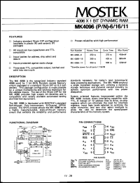 MK4096N-6 datasheet: 4096x1-bit dynamic RAM, 250ns acces time, 375ns cycle time, max. power 450mW. MK4096N-6