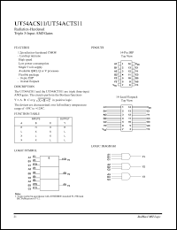 UT54ACTS11 datasheet: Radiation-hardened triple 3-input AND gate. UT54ACTS11