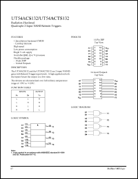 UT54ACS132 datasheet: Radiation-hardened quardruple 2-input NAND schmitt trigger. UT54ACS132