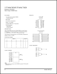 UT54ACS20 datasheet: Radiation-hardened dual 4-input NAND gate. UT54ACS20