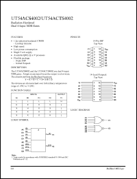 UT54ACS4002 datasheet: Radiation-hardened dual 4-input NOR gate. UT54ACS4002