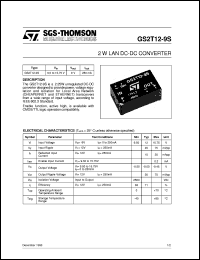 GS2T12-9S datasheet: 2W LAN DC-DC CONVERTER GS2T12-9S