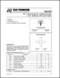 SD1275 datasheet: VHF MOBILE APPLICATIONS RF & MICROWAVE TRANSISTORS SD1275