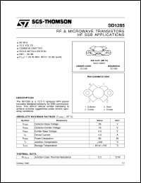 SD1285 datasheet: HF SSB APPLICATIONS RF & MICROWAVE TRANSISTORS SD1285