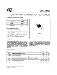 STTA1212D datasheet: TURBOSWITCH - ULTRA-FAST HIGH VOLTAGE DIODE STTA1212D