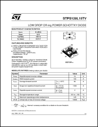 STPS120L15TV datasheet: LOW DROP OR-ING POWER SCHOTTKY DIODE STPS120L15TV