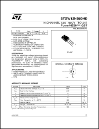 STGW12NB60HD datasheet: N-CHANNEL 12A - 600V TO-247 POWERMESH IGBT STGW12NB60HD
