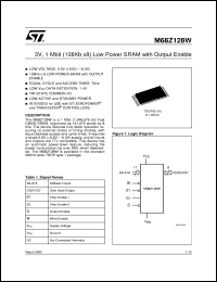 M68Z128W datasheet: 3V, 1 MBIT (128KB X8) LOW POWER SRAM WITH OUTPUT ENABLE M68Z128W
