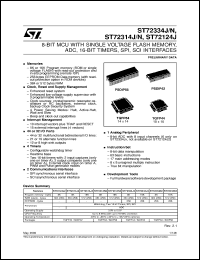 ST72124J2 datasheet: 8-BIT MCU WITH SINGLE VOLTAGE FLASH MEMORY, ADC, 16-BIT TIMERS, SPI, SCI INTERFACES ST72124J2