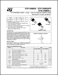 STP12NM50 datasheet: N-CHANNEL 500V 0.3OHM 12A TO-220/TO-220FP/I2PAK MDMESH POWER MOSFET STP12NM50
