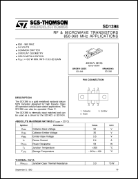 SD1398 datasheet: 850-960 MHZ APPLICATIONS RF & MICROWAVE TRANSISTORS SD1398
