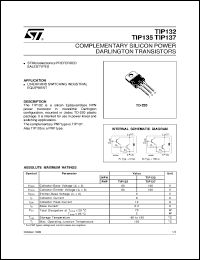 TIP132 datasheet: COMPLEMENTARY SILICON POWER DARLINGTON TRANSISTORS TIP132