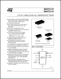 M48T513V datasheet: 3.3V-5V 4 MB (512K X 8) TIMEKEEPER SRAM M48T513V