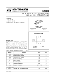 SD1414 datasheet: 800-900 MHZ APPLICATIONS RF & MICROWAVE TRANSISTORS SD1414