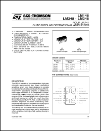 LM348 datasheet: FOUR UA741 QUAD BIPOLAR OPERATIONAL AMPLIFIERS LM348