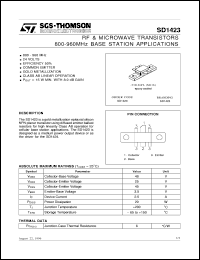 SD1423 datasheet: 800-960MHZ BASE STATION APPLICATIONS RF & MICROWAVE TRANSISTORS SD1423