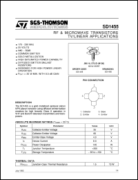 SD1455 datasheet: TV/LINEAR APPLICATIONS RF & MICROWAVE TRANSISTORS SD1455