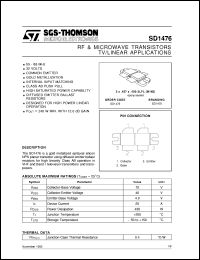 SD1476 datasheet: TV/LINEAR APPLICATIONS RF & MICROWAVE TRANSISTORS SD1476