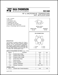 SD1480 datasheet: VHF APPLICATIONS RF & MICROWAVE TRANSISTORS SD1480