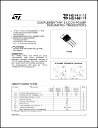 TIP145 datasheet: COMPLEMENTARY SILICON POWER DARLINGTON TRANSISTORS TIP145