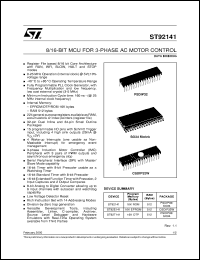 ST92141 datasheet: 8/16 BIT MCU FOR 3-PHASE AC MOTOR CONTROL ST92141