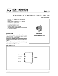 L4915 datasheet: ADJUSTABLE VOLTAGE REGULATOR PLUS FILTER L4915