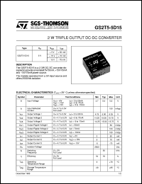 GS2T5-5D15 datasheet: 2 W TRIPLE OUTPUT DC-DC CONVERTER GS2T5-5D15