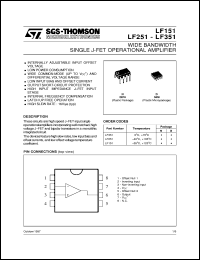 LF351D datasheet: WIDE BANDWIDTH SINGLE J-FET OPERATIONAL AMPLIFIERS LF351D