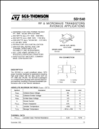 SD1540 datasheet: AVIONICS APPLICATIONS RF & MICROWAVE TRANSISTORS SD1540