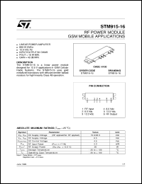 STM915-16 datasheet: RF POWER MODULE GSM MOBILE APPLICATIONS . LINEAR POWER AMPLIFIER STM915-16