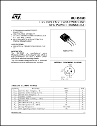 BUH515D datasheet: HIGH VOLTAGE FAST-SWITCHING NPN POWER TRANSISTOR BUH515D