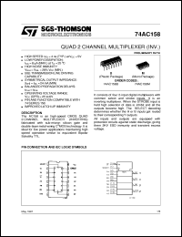 74AC158 datasheet: QUAD 2 CHANNEL MULTIPLEXER (INV.) 74AC158